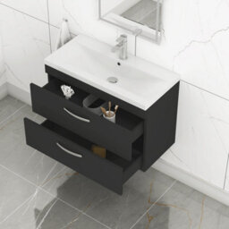 Royal Bathrooms Turin 800mm Matt Black Wall Hung Vanity Unit 2 Drawer With Mid-Edge Basin - thumbnail 5