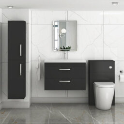 Royal Bathrooms Turin 800mm Matt Black Wall Hung Vanity Unit 2 Drawer With Mid-Edge Basin - thumbnail 4