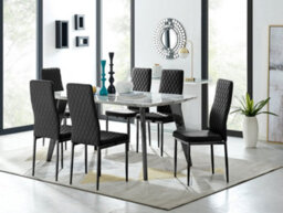 Furniturebox Andria Black Leg Marble Effect Dining Table And  6 Black Velvet Milan Black Leg Chairs - thumbnail 1
