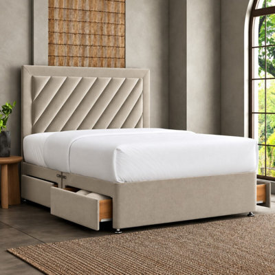 Luxury Upholstered Divan Bed With Side Storage Drawers & Tall Headboard - image 1