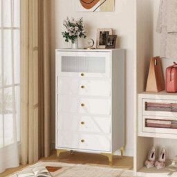 4 Drawer Dresser W/ Flip Up Fluted Door & Pullout Drawers - thumbnail 1