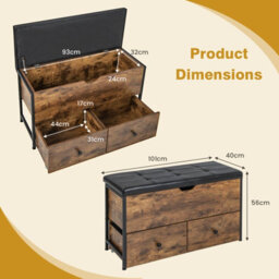 Costway Storage Ottoman Bench Flip Top Storage Chest With 2 Drawers Wooden Storage Bench - thumbnail 2