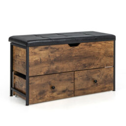 Costway Storage Ottoman Bench Flip Top Storage Chest With 2 Drawers Wooden Storage Bench