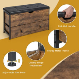 Costway Storage Ottoman Bench Flip Top Storage Chest With 2 Drawers Wooden Storage Bench - thumbnail 6