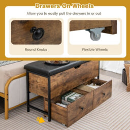 Costway Storage Ottoman Bench Flip Top Storage Chest With 2 Drawers Wooden Storage Bench - thumbnail 5