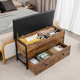 Costway Storage Ottoman Bench Flip Top Storage Chest With 2 Drawers Wooden Storage Bench - thumbnail 7