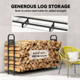 Outsunny Steel Firewood Log Rack, 300 Kg Indoor Outdoor Fireplace Log Holder - thumbnail 4