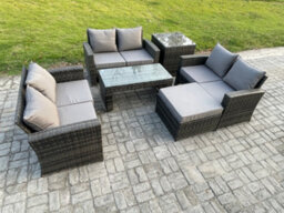 Fimous Rattan Wicker Garden Furniture Patio Conservatory Sofa Set With Coffee Table Double Seater Sofa Big Footstool Side Table - thumbnail 2