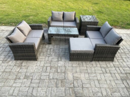 Fimous Rattan Wicker Garden Furniture Patio Conservatory Sofa Set With Coffee Table Double Seater Sofa Big Footstool Side Table - thumbnail 1