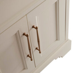 Homestylestore Antique White And Oak 645mm Bathroom Vanity Unit With Square Countertop Basin And Brushed Copper T Bar Handles - thumbnail 4