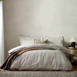 Yard Hebden Striped 100% Cotton Duvet Cover Set, Mole, Super King - thumbnail 1