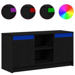 Berkfield Tv Cabinet With Led Lights In Black Oak, 100X34X50 Cm, Made From Engineered Wood - thumbnail 4