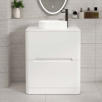 Royal Bathrooms Venice 700mm Gloss White Freestanding Bathroom Countertop Vanity Unit 2 Drawer With Lyon Basin - image 1