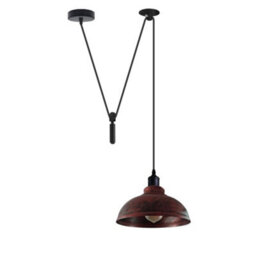Rustic Red Pendant Light Vintage Farmhouse Pulley System Lamp For Kitchen Island