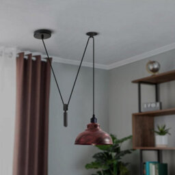 Rustic Red Pendant Light Vintage Farmhouse Pulley System Lamp For Kitchen Island - thumbnail 5