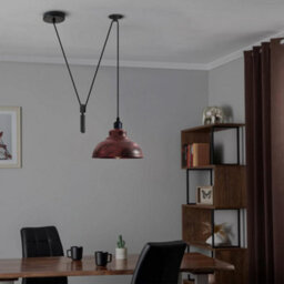 Rustic Red Pendant Light Vintage Farmhouse Pulley System Lamp For Kitchen Island - thumbnail 6