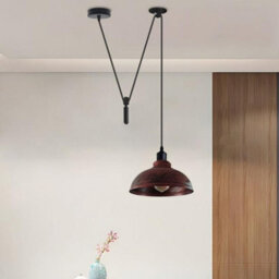 Rustic Red Pendant Light Vintage Farmhouse Pulley System Lamp For Kitchen Island - thumbnail 3