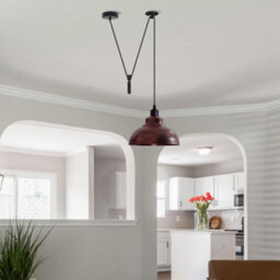 Rustic Red Pendant Light Vintage Farmhouse Pulley System Lamp For Kitchen Island - thumbnail 4