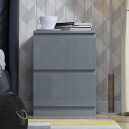 Fwstyle Stora Grey Gloss 2 Drawer Bedside Chest Nightstand (H) 55Cm (W) 40Cm (D) 40Cm Extra Deep Drawers - thumbnail 2
