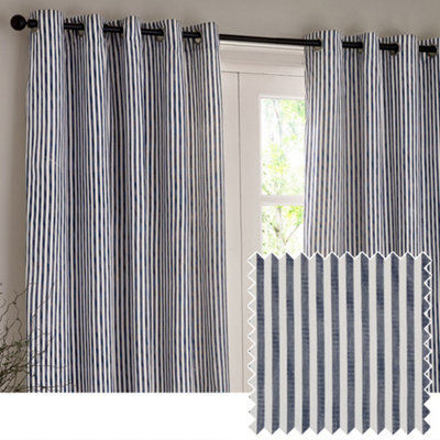 Yard Hebden Striped Cotton Blackout Eyelet Curtains, Navy, (W) 229 X (D) 229Cm - image 1