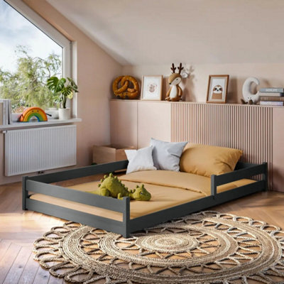 Arte Zofia Graphite 120 X 200Cm European Small Double Low Bed - Foam/bonnell Mattress Included - image 1