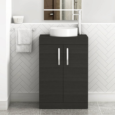 Royal Bathrooms Turin 600mm Freestanding Bathroom Vanity Unit With Sink 2 Door Hale Black & Art Countertop Basin - image 1