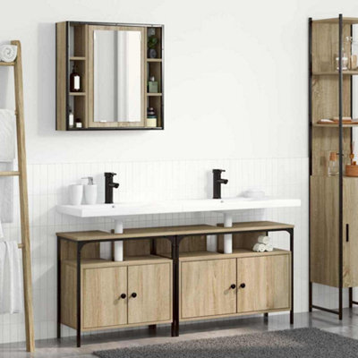 Walplus Bathroom Cabinet Set With Door 3 Pcs Sonoma Oak Engineered Wood - image 1