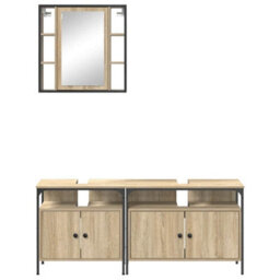 Walplus Bathroom Cabinet Set With Door 3 Pcs Sonoma Oak Engineered Wood - thumbnail 8