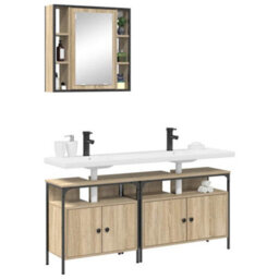 Walplus Bathroom Cabinet Set With Door 3 Pcs Sonoma Oak Engineered Wood - thumbnail 3
