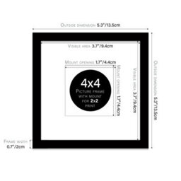 "4X4"" Black Picture Frame - 4X4"" Square Frame With 2X2"" Mount For 4X4""/2X2"" Pictures Art Deco Style Room Decor, 1 Pack" - thumbnail 2