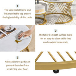 Matteo 2-In-1 Nesting Coffee Table Set With Marble Effect Top And Rattan Drawer, White/gold - thumbnail 8