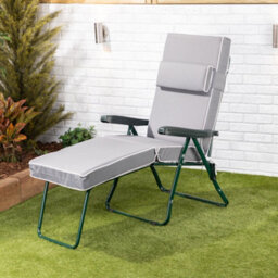 Alfresia Garden Sun Lounger - Green Frame With Grey Luxury Cushion - thumbnail 2