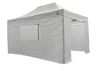 All Seasons Gazebos 3X4.5 Full Waterproof Pop Up Gazebo With 4 Lightweight Side Panels And Accessories White