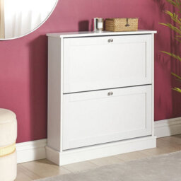 Wyld And Coco Modern White 2-Compartment Shoe Storage Cabinet For Hallway, W76 X D19 X H80Cm - thumbnail 2