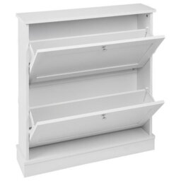 Wyld And Coco Modern White 2-Compartment Shoe Storage Cabinet For Hallway, W76 X D19 X H80Cm - thumbnail 5