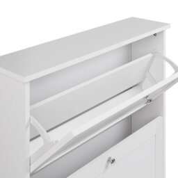 Wyld And Coco Modern White 2-Compartment Shoe Storage Cabinet For Hallway, W76 X D19 X H80Cm - thumbnail 7