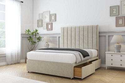 "Comfort Tokyo Cream Plush Divan Bed Base 2 Drawers Same Side - 54"" Floor Standing 4' Small Double" - image 1