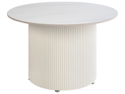 Wyld And Coco Novastone 70Cm Round Coffee Table, Light Beige Sintered Stone Top, Ribbed Steel Base - image 1