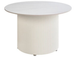 Wyld And Coco Novastone 70Cm Round Coffee Table, Light Beige Sintered Stone Top, Ribbed Steel Base - thumbnail 1