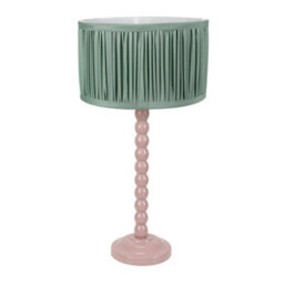 Valuelights Bobbins Painted Rose Table Lamp With Ruched Pleated Green Drum Lamp Shade - thumbnail 2
