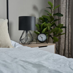 Valuelights Angus Modern Black Metal Basket Cage Bed Side Table Lamp With Black Fabric Shade - thumbnail 8