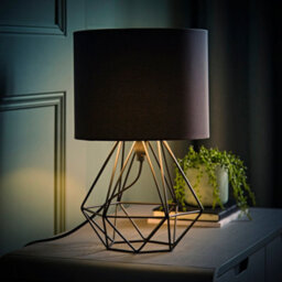 Valuelights Angus Modern Black Metal Basket Cage Bed Side Table Lamp With Black Fabric Shade - thumbnail 5