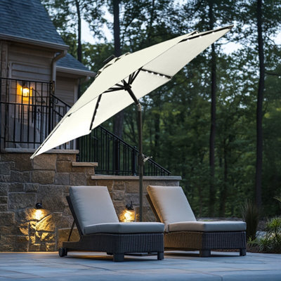 Rinse Bathrooms Cream Garden Parasol With Solar Powered Lights With Tilt And Crank Handle Outdoor Patio Umbrella Mechanism 2.5M - image 1
