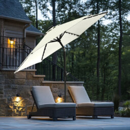 Rinse Bathrooms Cream Garden Parasol With Solar Powered Lights With Tilt And Crank Handle Outdoor Patio Umbrella Mechanism 2.5M