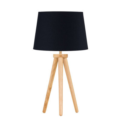 First Choice Lighting Voyage - Light Oak Table Lamp Or Bedside Light With Black Shade - image 1