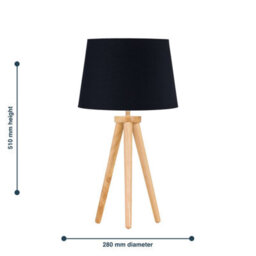 First Choice Lighting Voyage - Light Oak Table Lamp Or Bedside Light With Black Shade - thumbnail 5
