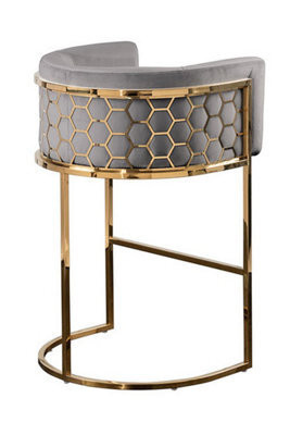 My Furniture Alveare Counter Stool Brass Finish Velvet Upholstery - Dove Grey. - image 1