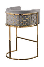 My Furniture Alveare Counter Stool Brass Finish Velvet Upholstery - Dove Grey. - thumbnail 1