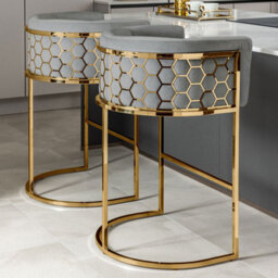 My Furniture Alveare Counter Stool Brass Finish Velvet Upholstery - Dove Grey. - thumbnail 3