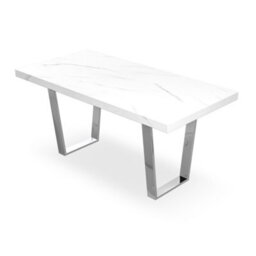 More4Homes Aria Dining Table And Chairs - White Marble Effect Top W Chrome Legs + 6 Monza Faux Leather Dining Chairs W Chrome Legs (Grey) - thumbnail 3